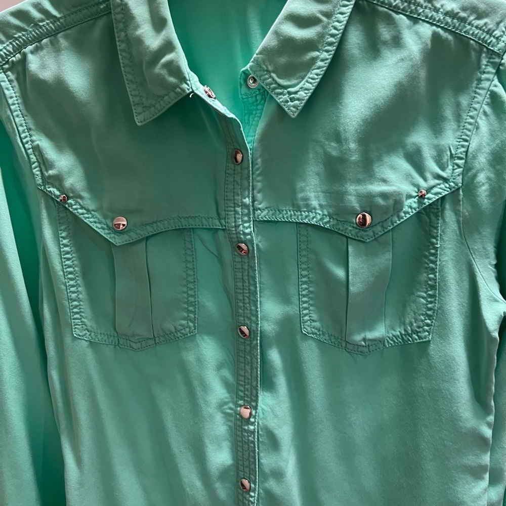 Holding Horses Mint Green Collared Shirt Snap Buttons #206 - Picture 3 of 6